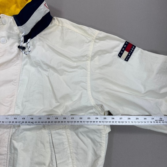 Vintage 90s Tommy Hilfiger Jacket Men's Large White Stowaway Hood Zip Up - Picture 6 of 9